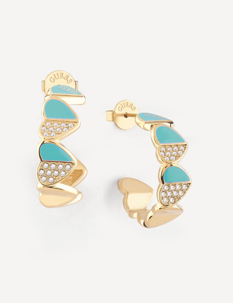 Guess Lovely Multiple Hearts Turquoise Hoops
