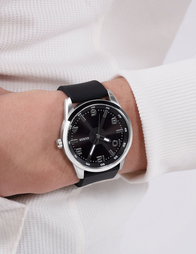 Mens Black Silver Tone Analog Watch