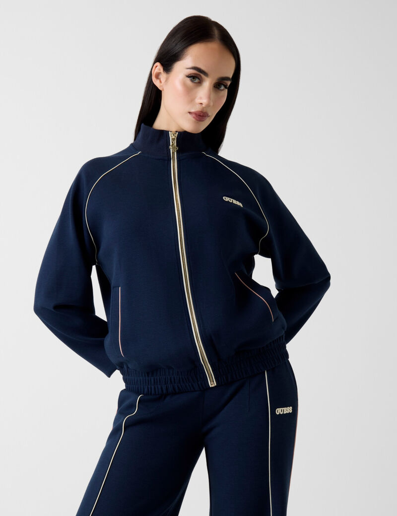 High neck full-zip sweater