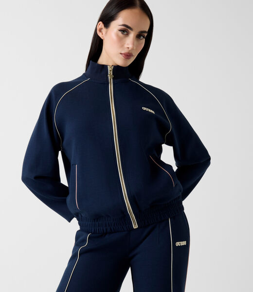 High neck full-zip sweater