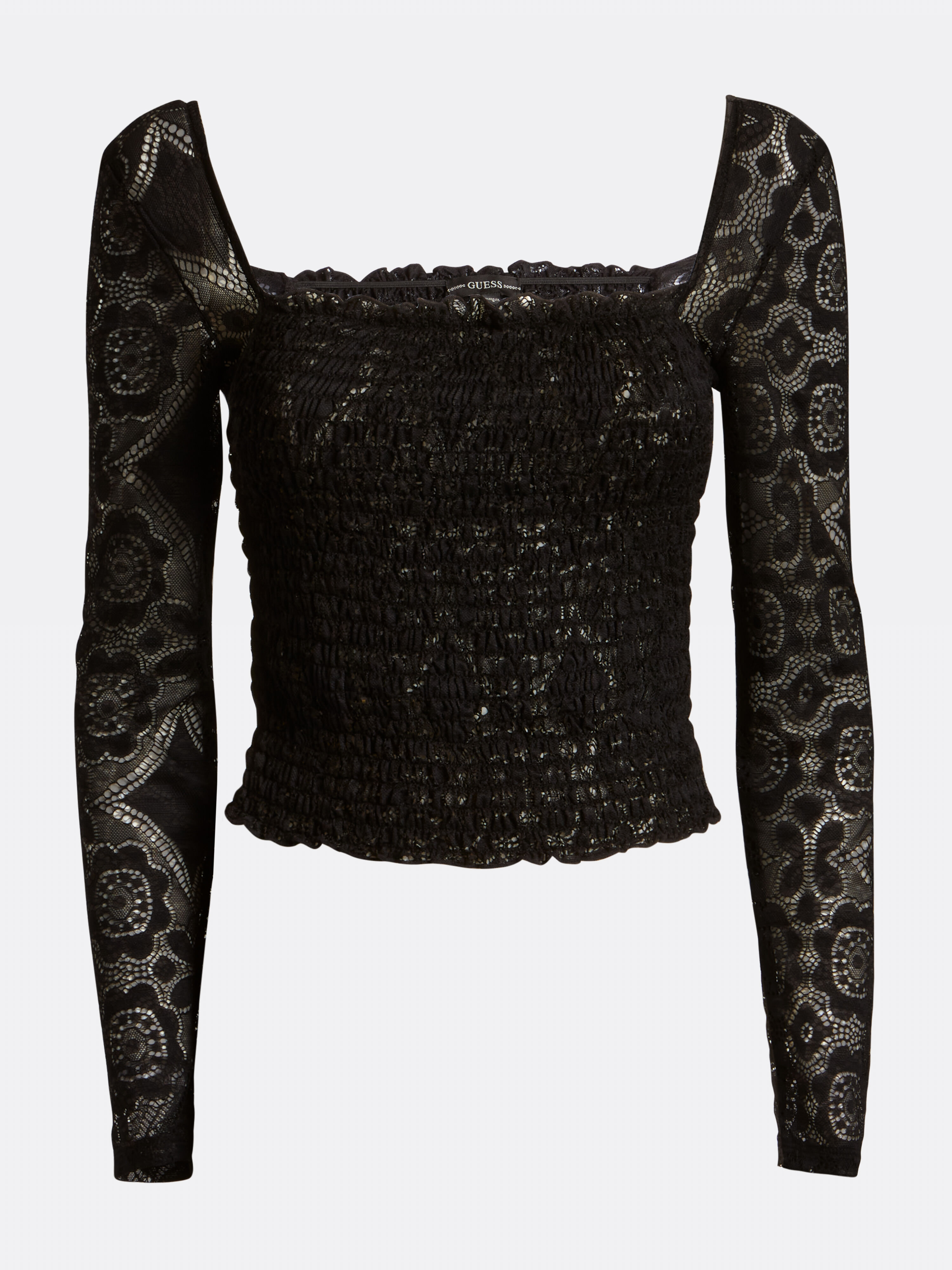 Shop GUESS Online Long Sleeve Smocked Decora Lace Top