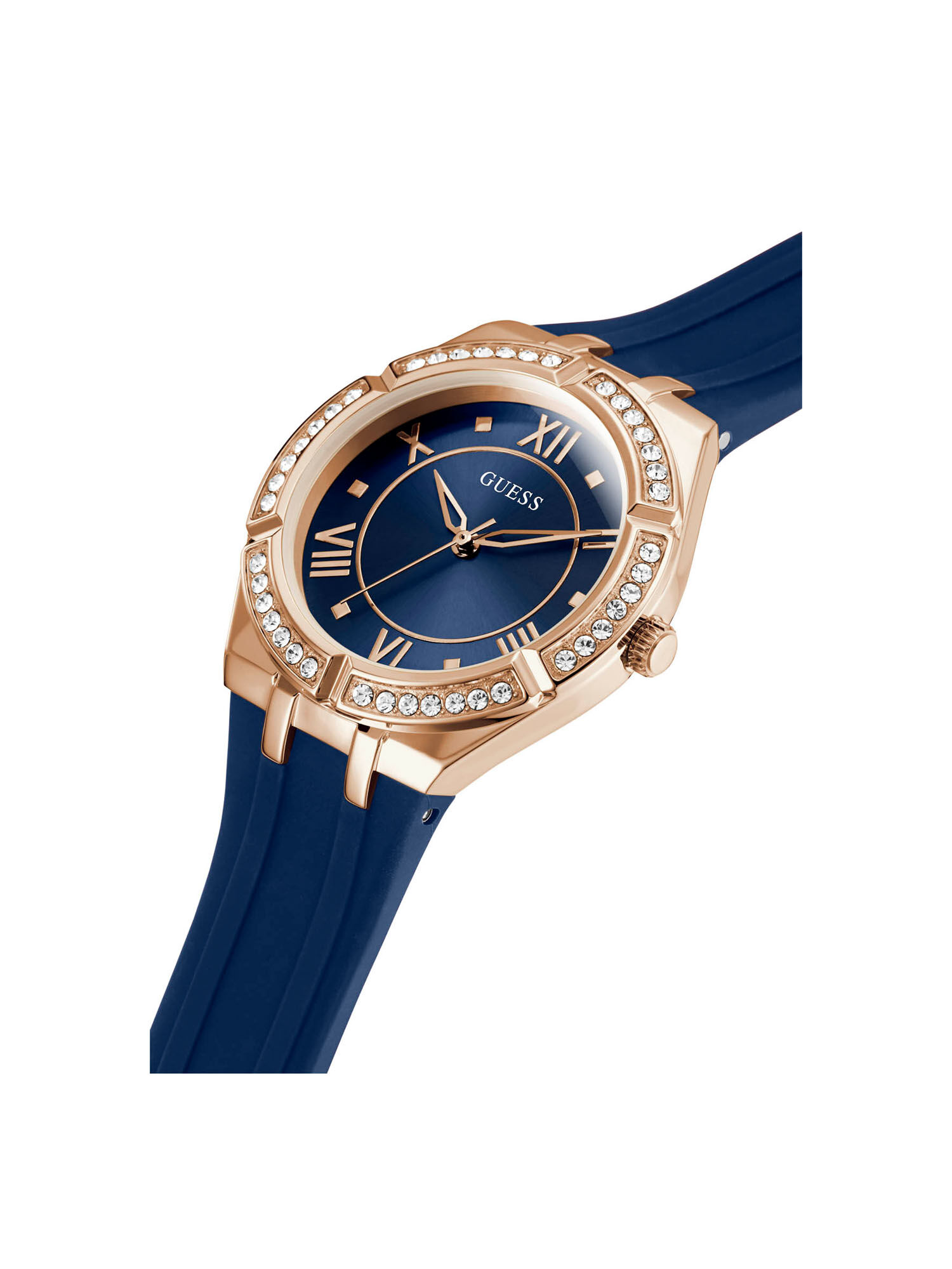Shop GUESS Online Rose Gold And Blue Ladies Watch