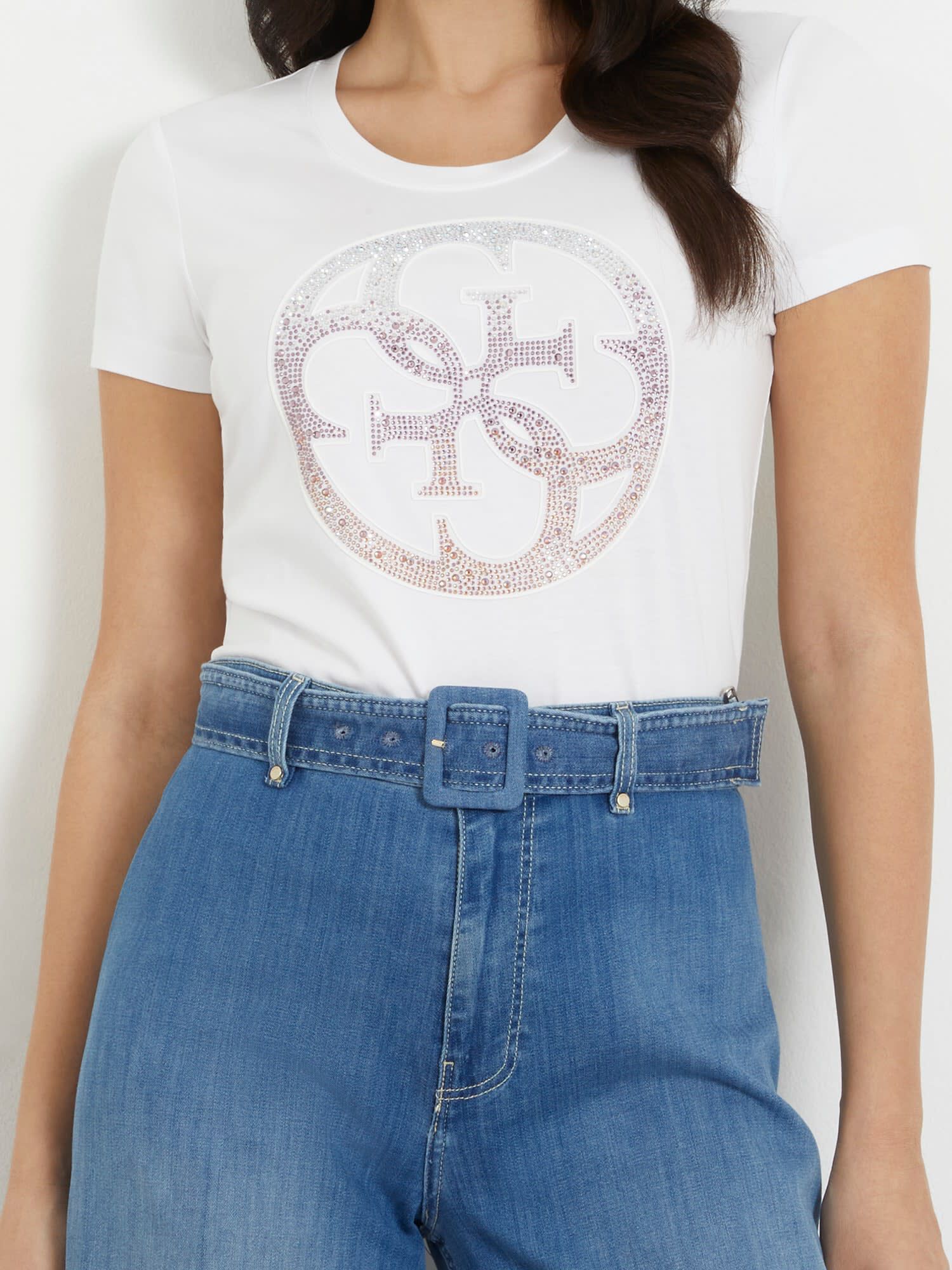 Shop GUESS Online Rhinestones front logo t shirt