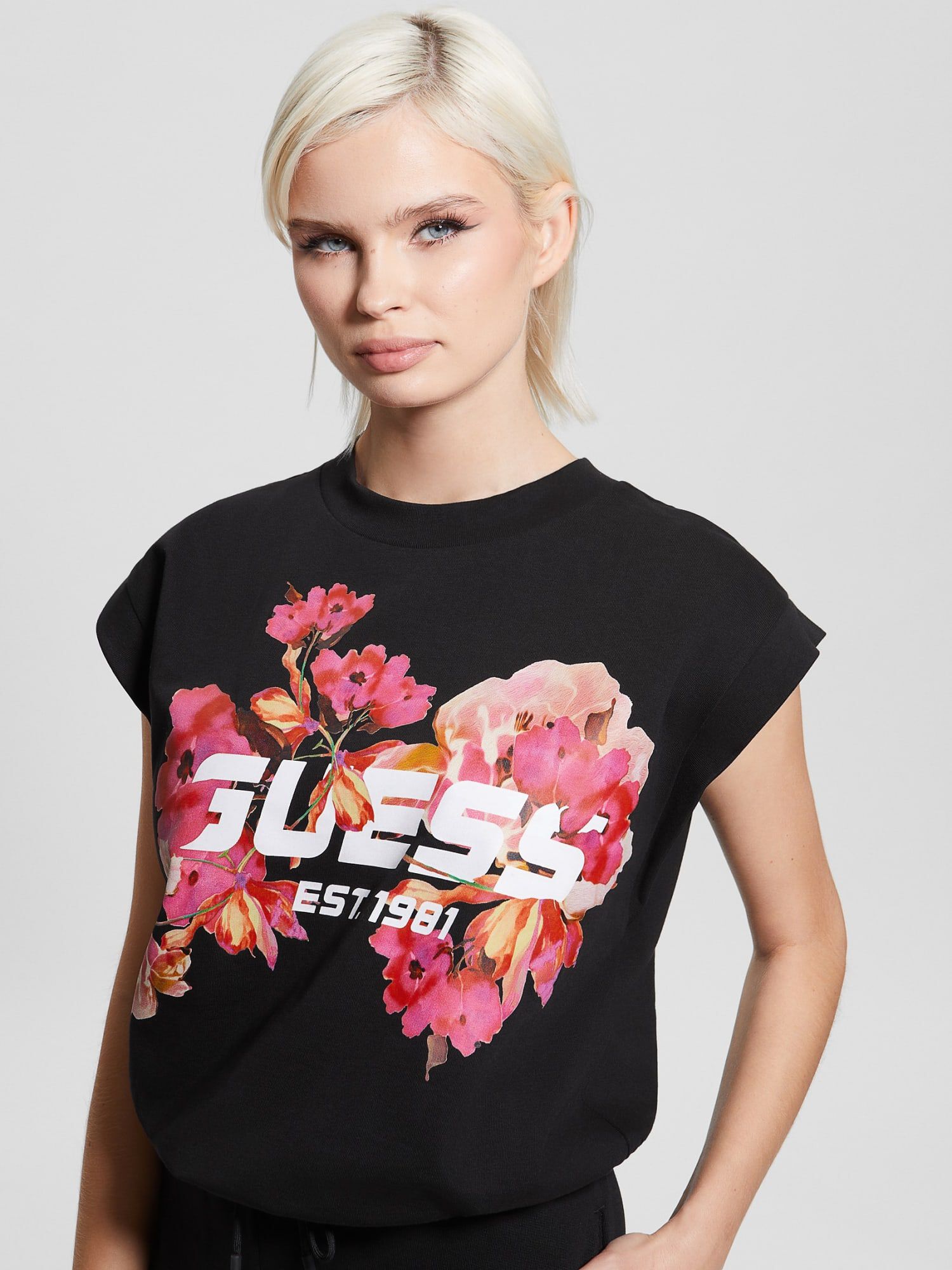 Shop GUESS Online Front Floral Logo Crop Top