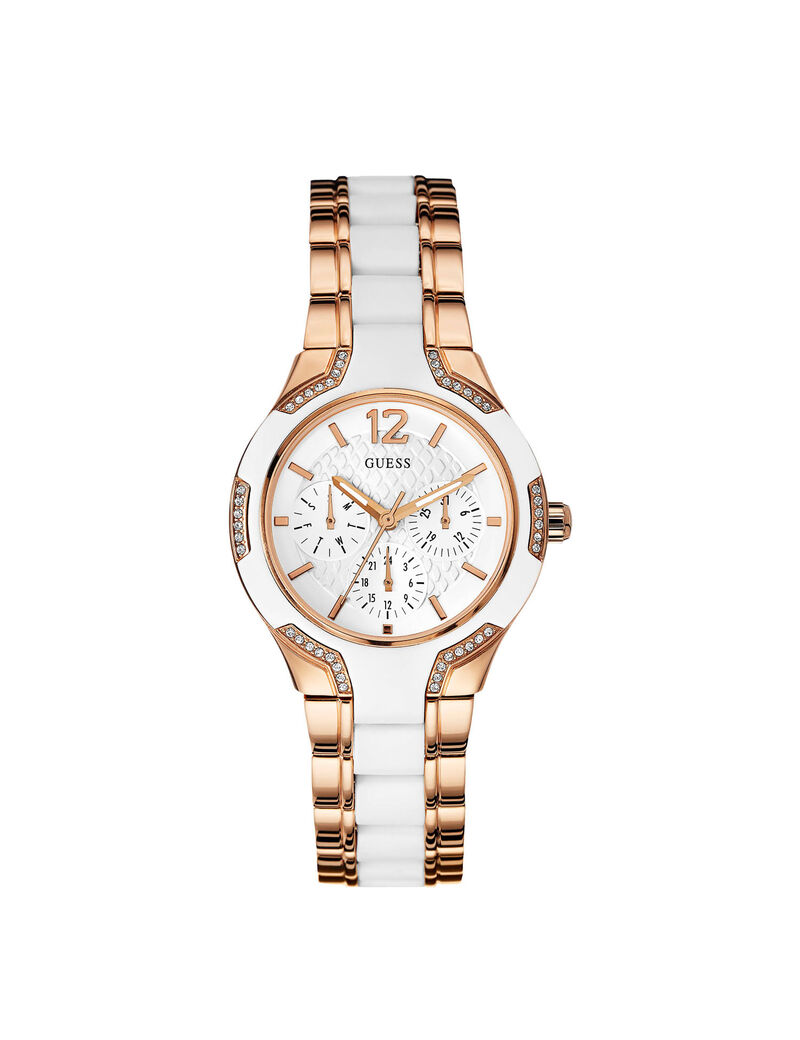 Gold And White Ceramic Ladies Watch