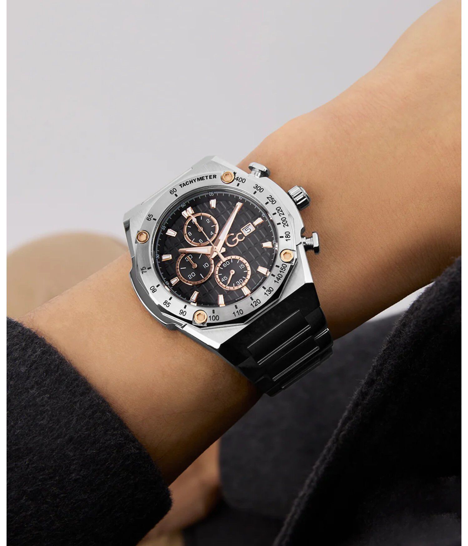 Shop GUESS Gc IdolSport chrono metal watch, Black | GUESS UAE