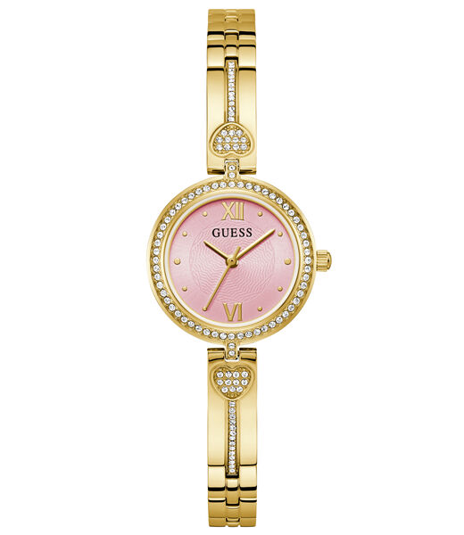 guess ladies yellow gold tone round analog watch