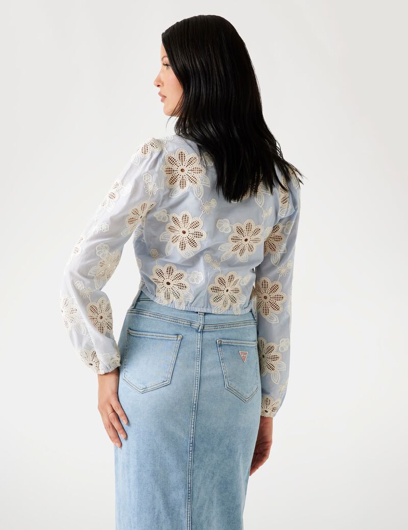 guess embroidered tie front blouse