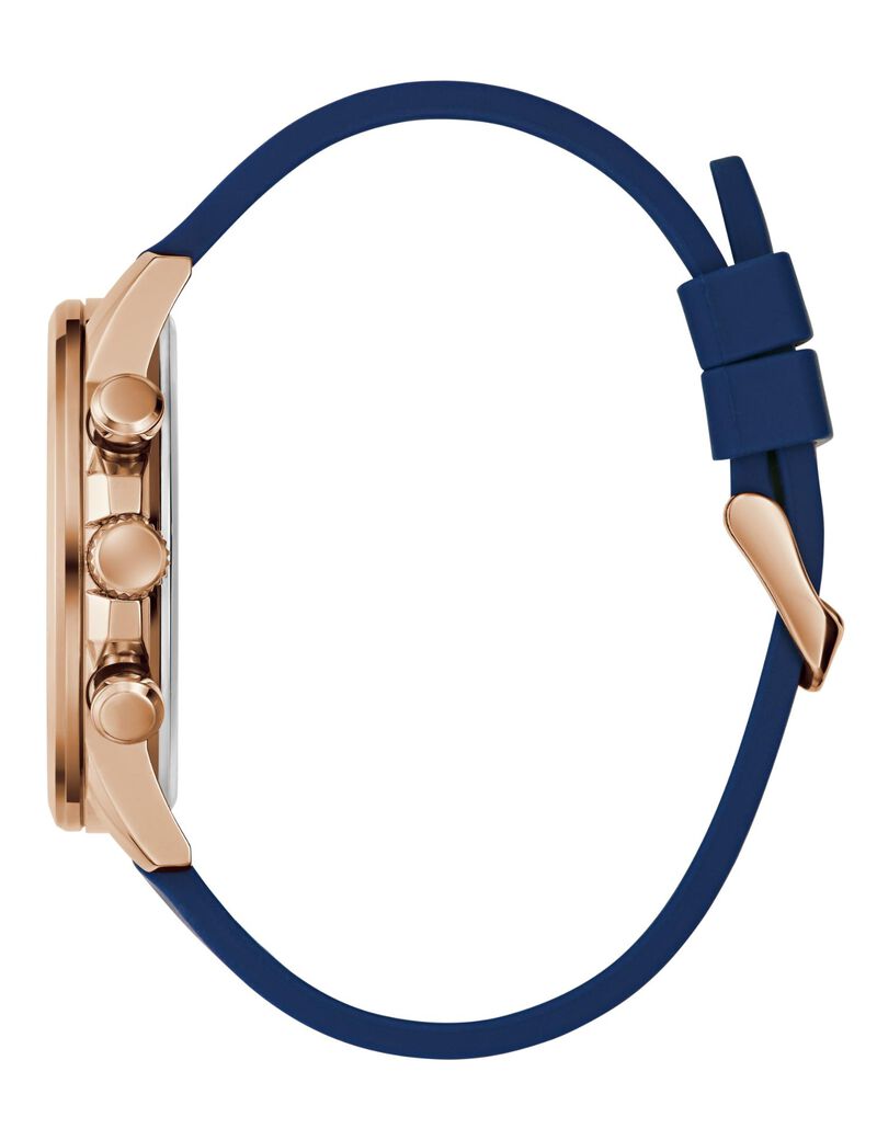 Mens Blue Rose Gold Tone Multi-function Watch
