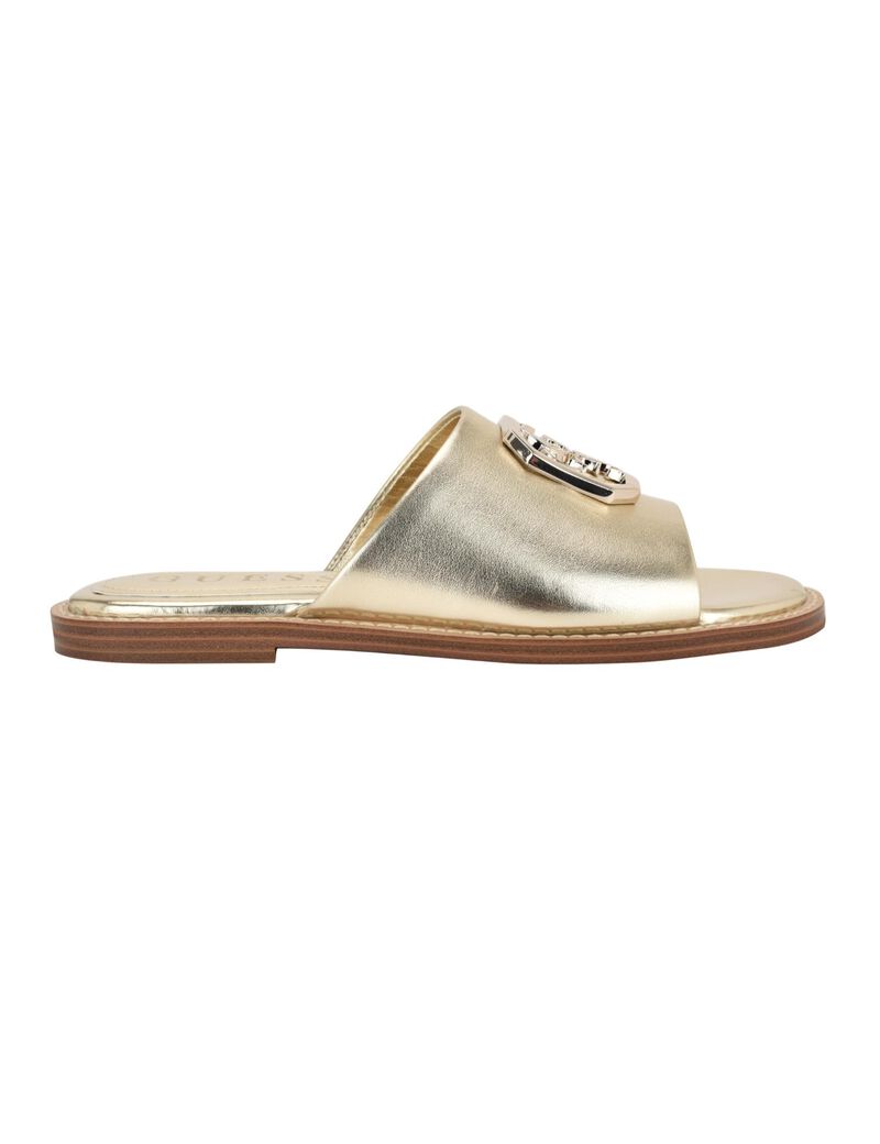 Quattro G Embellished Straw Flat Sandal