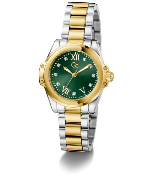 Gc Sportchic Women S 763 Mvmt Green Dail 10 Amt Silver Yellow Gold Stainless Steel Brct