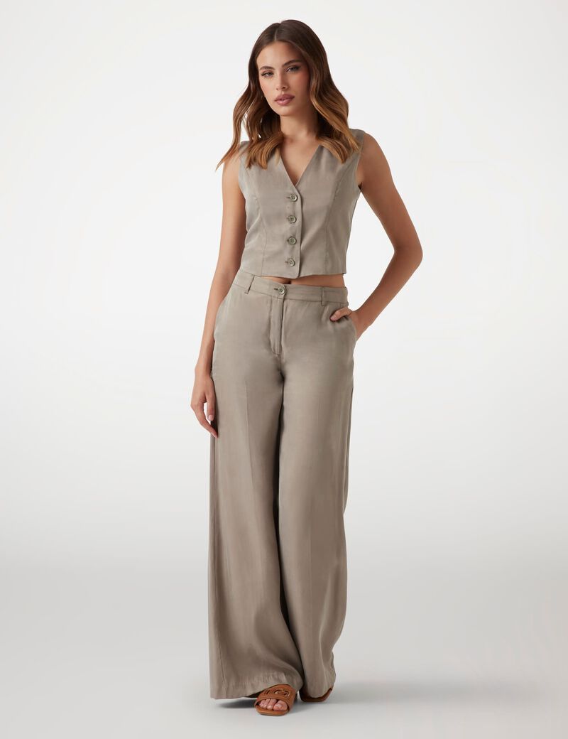 Twill wide leg pants