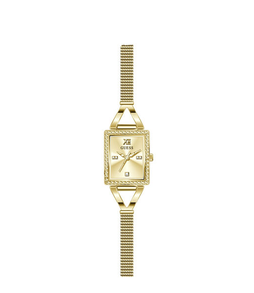 ساعة يد تناظرية ذهبية اللون ذات سوار بتصميم شبكي