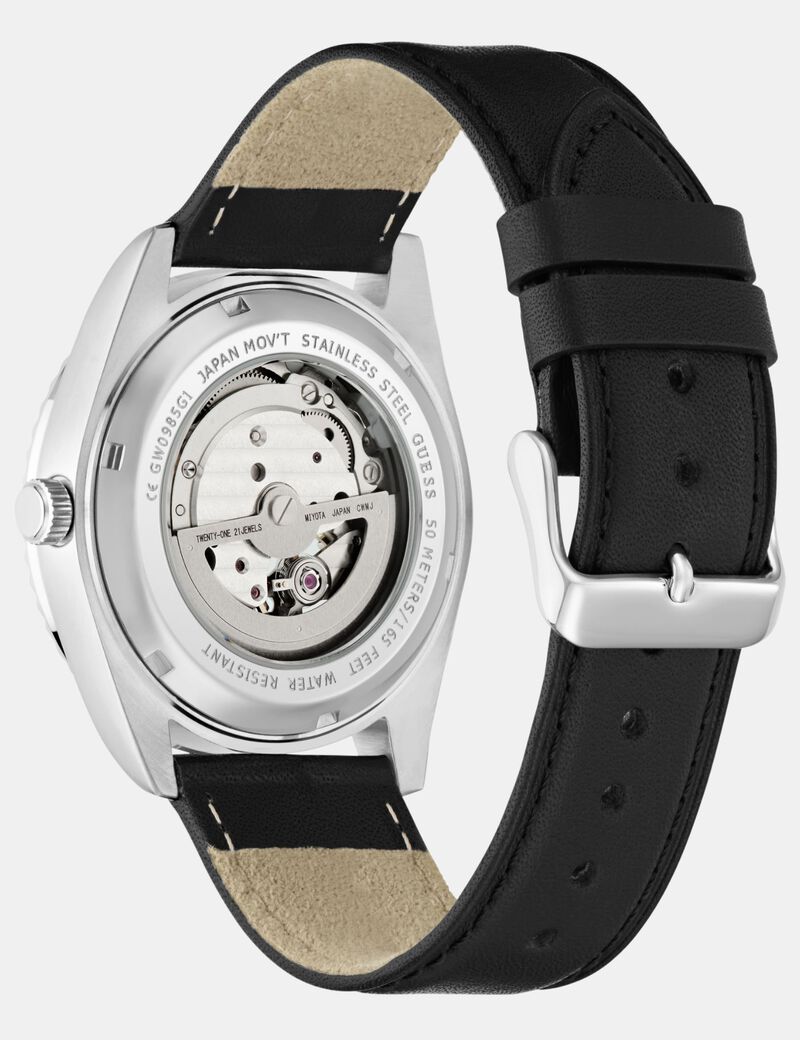 Mens Black Silver Tone Automatic Watch