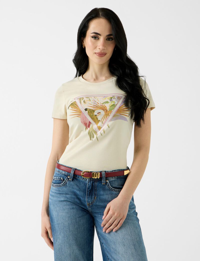 guess rhinestones logo t shirt