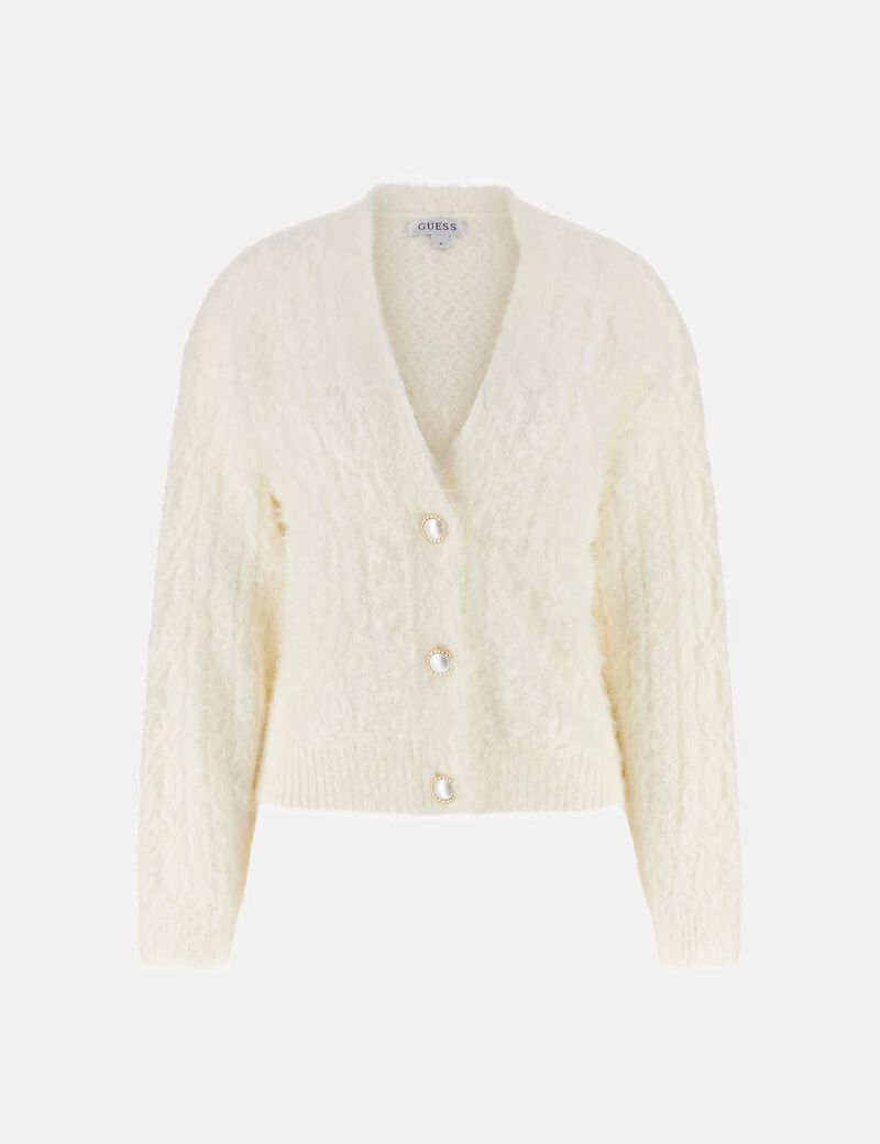 Fuzzy cable-knit cardigan