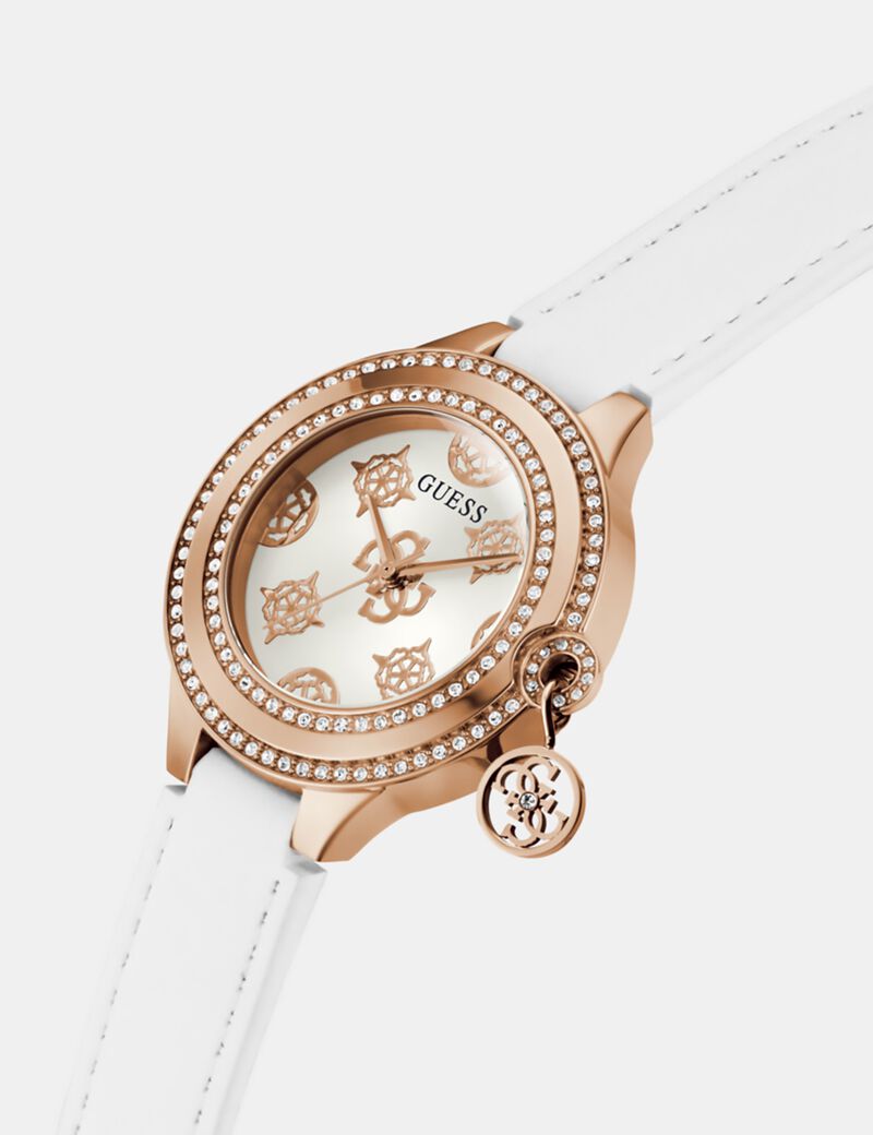 Ladies White Rose Gold Tone Analog Watch