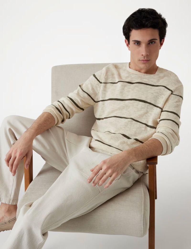 سترة مخططة من مزيج الكتان