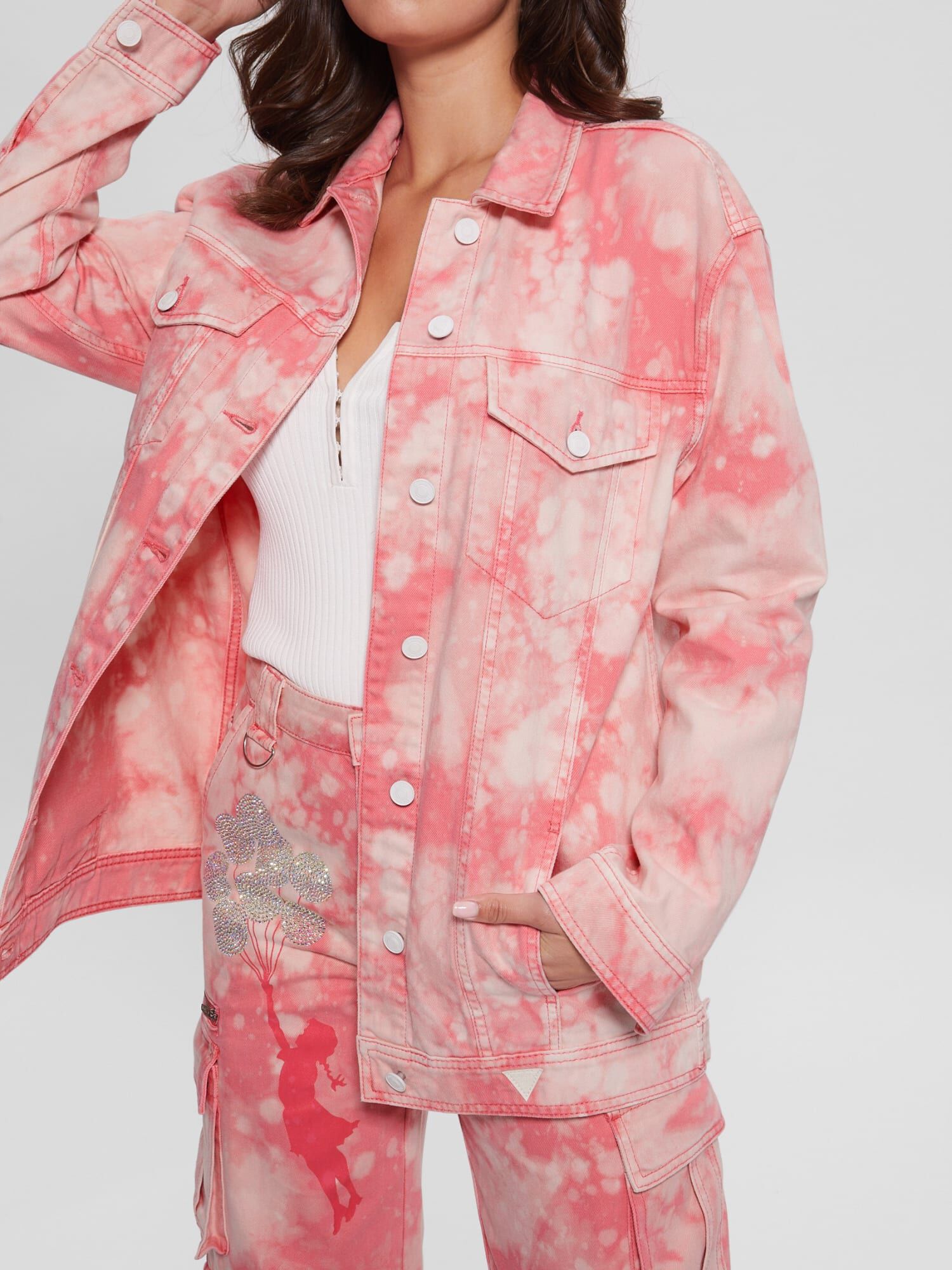 Buy pink denim jacket clearance