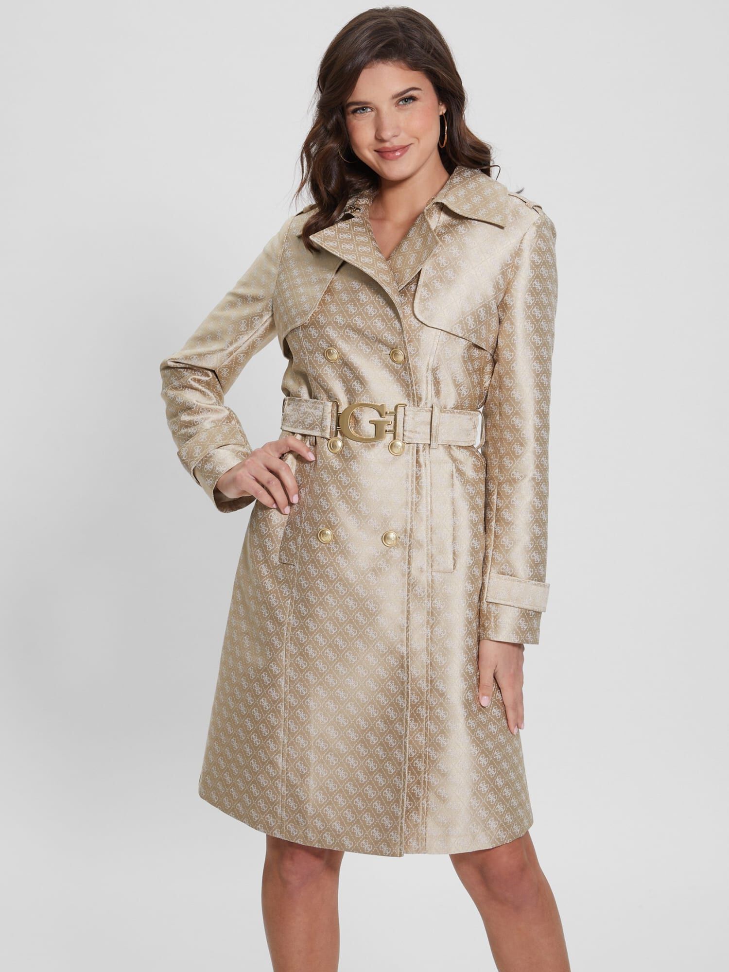 Shop GUESS Online 4G Logo Jacquard Trench Coat