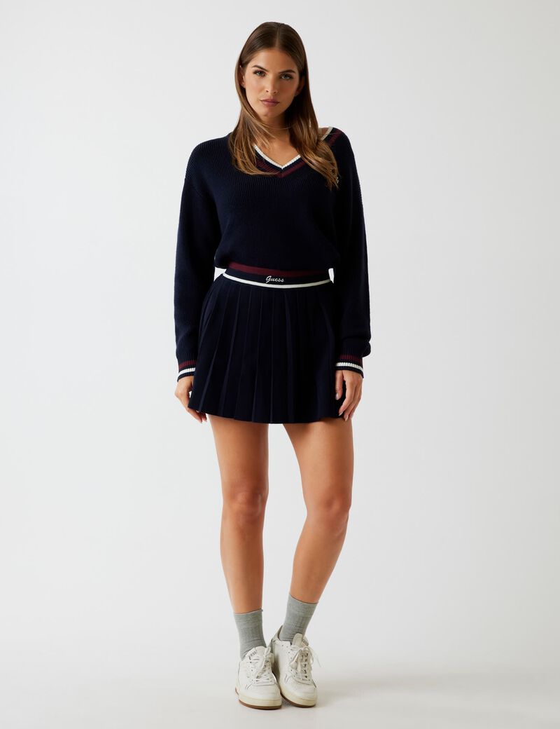 Wool-blend pleated mini skirt