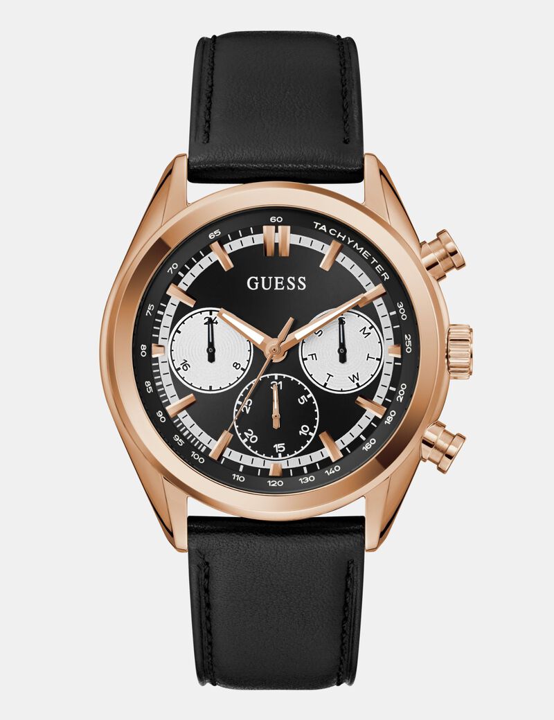 Mens Black Rose Gold Tone Multi-function Watch