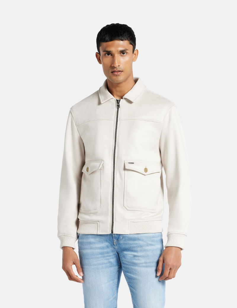 Faux-suede trucker jacket