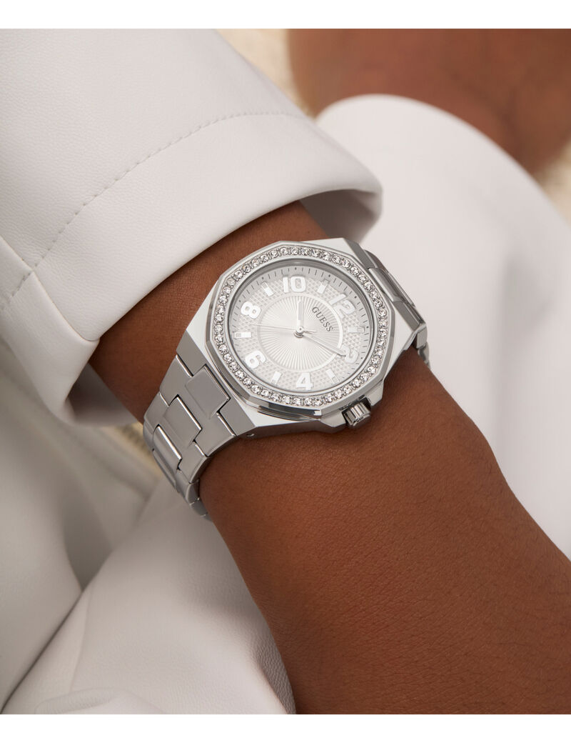 guess ladies silver tone analog watch