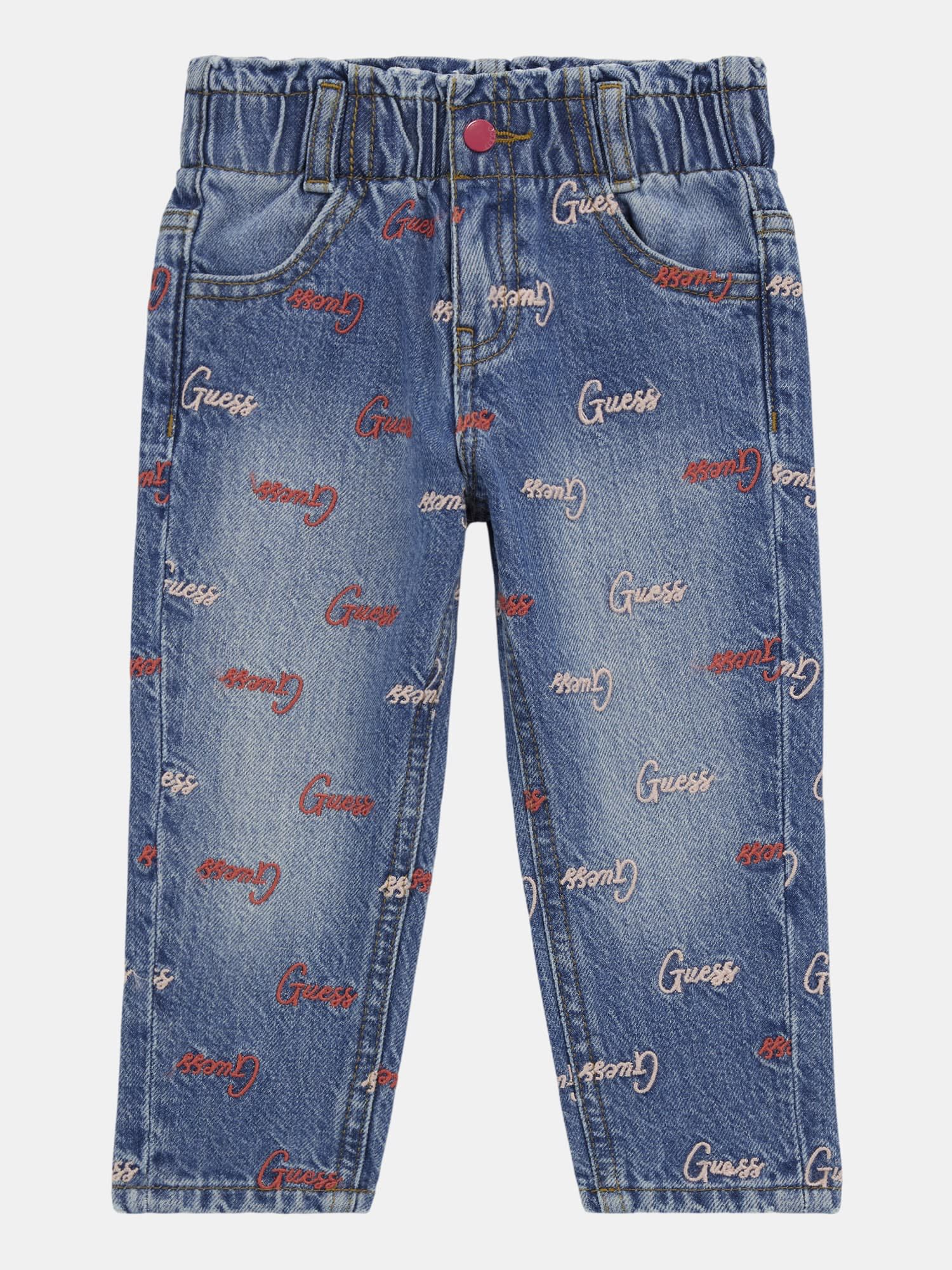 Shop GUESS Online All over logo embroidery denim pant