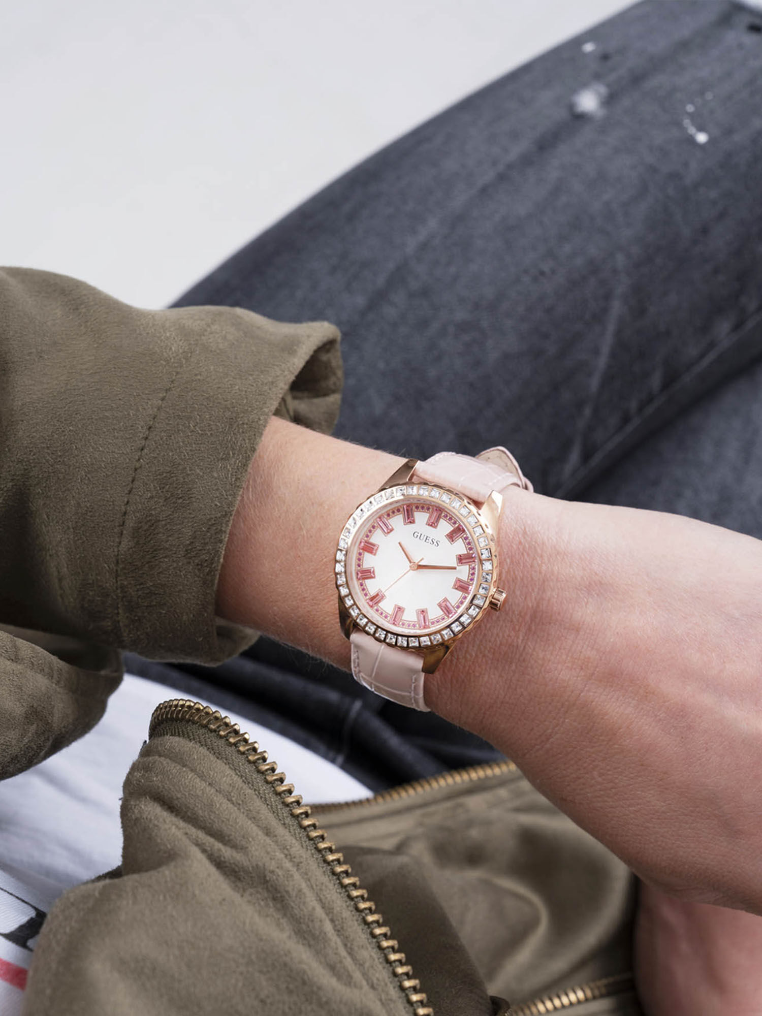 Shop GUESS Online Pink Rhinestone Watch