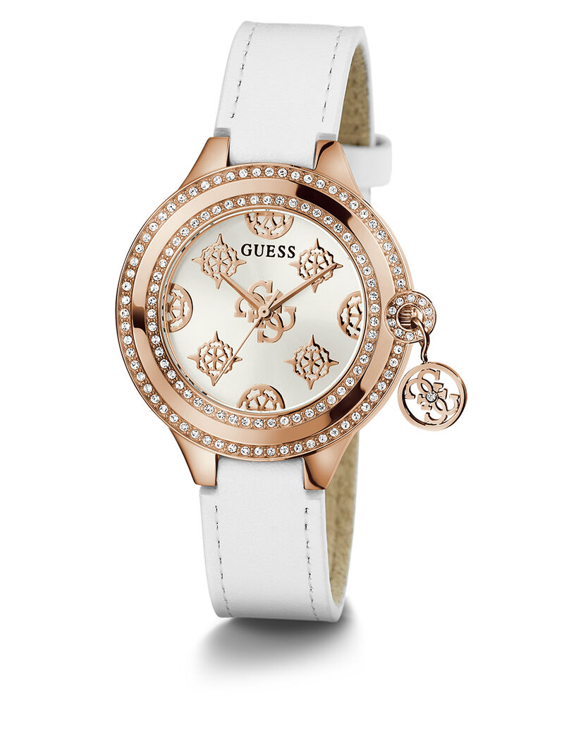 Ladies White Rose Gold Tone Analog Watch