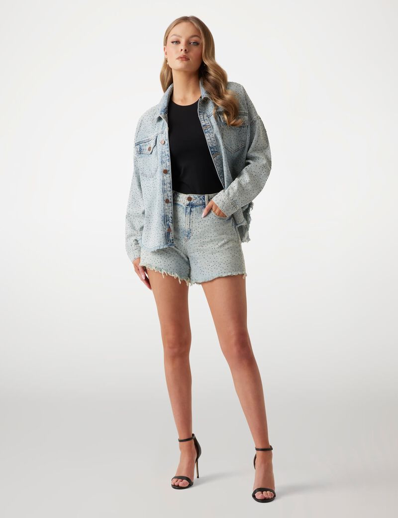 Rhinestone polka-dot jean shorts