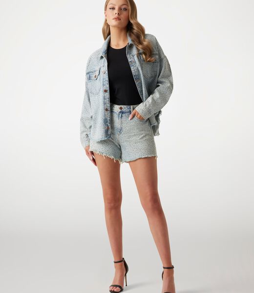 Rhinestone polka-dot jean shorts