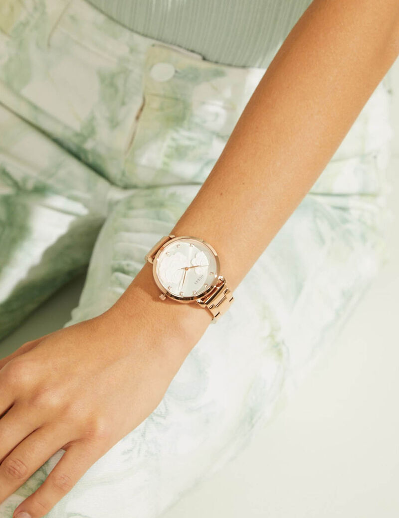 Rose Gold Floral Crystal Watch