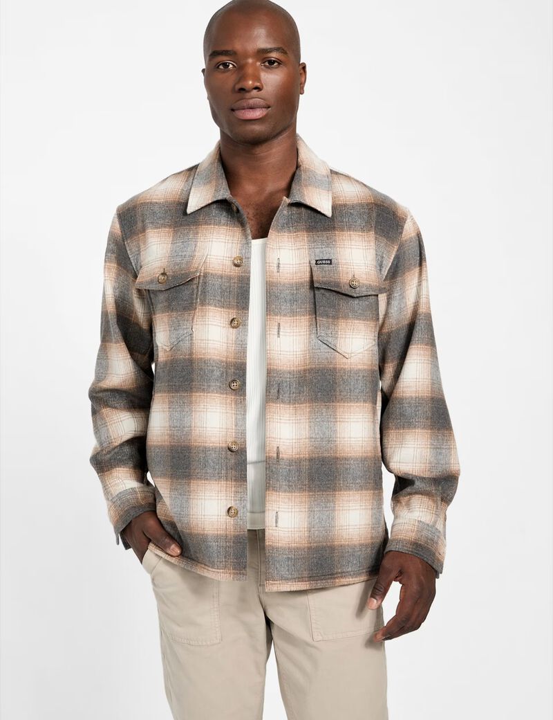 Wool-blend plaid shirt
