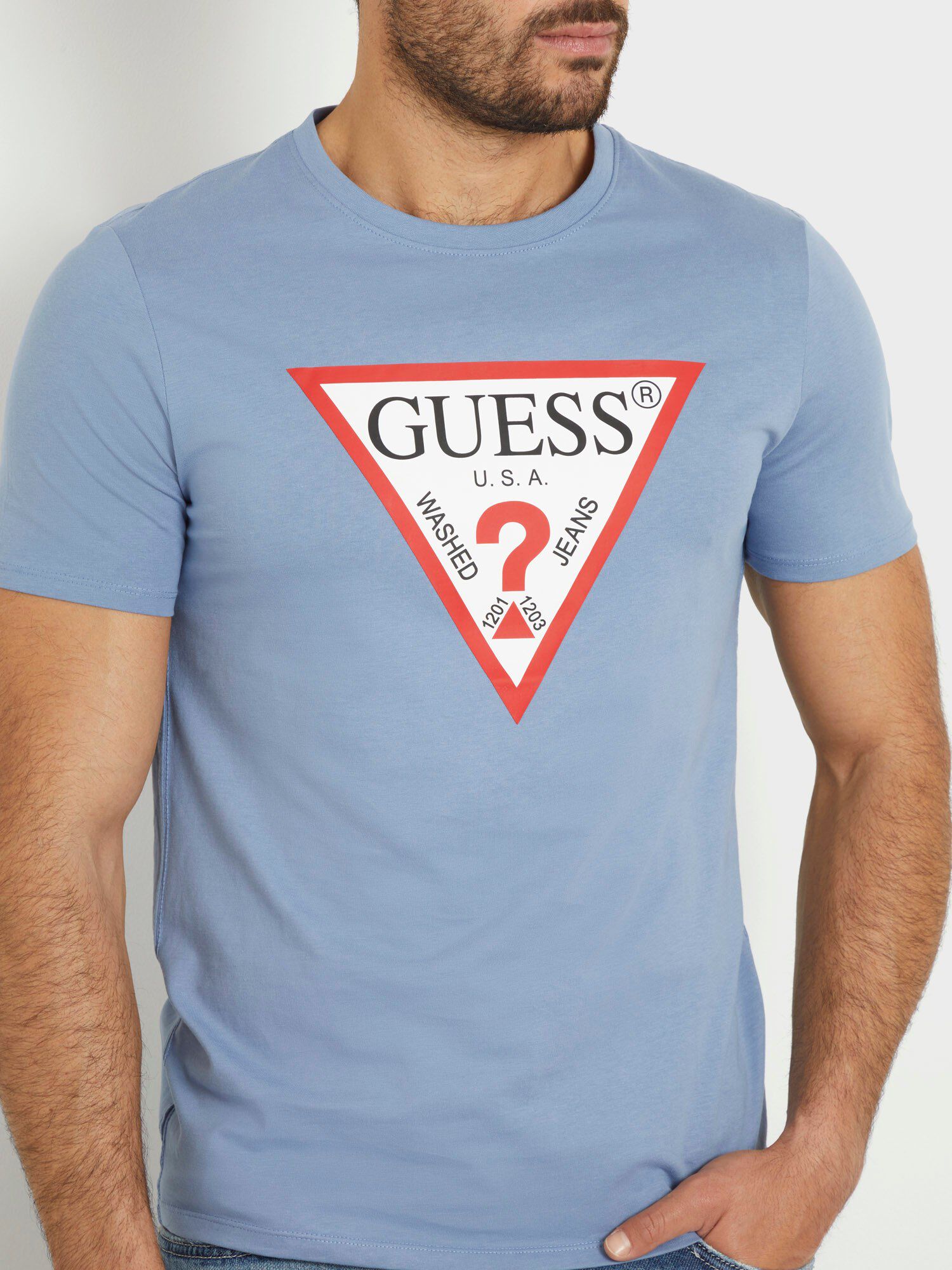 Guess jeans triangle logo best sale