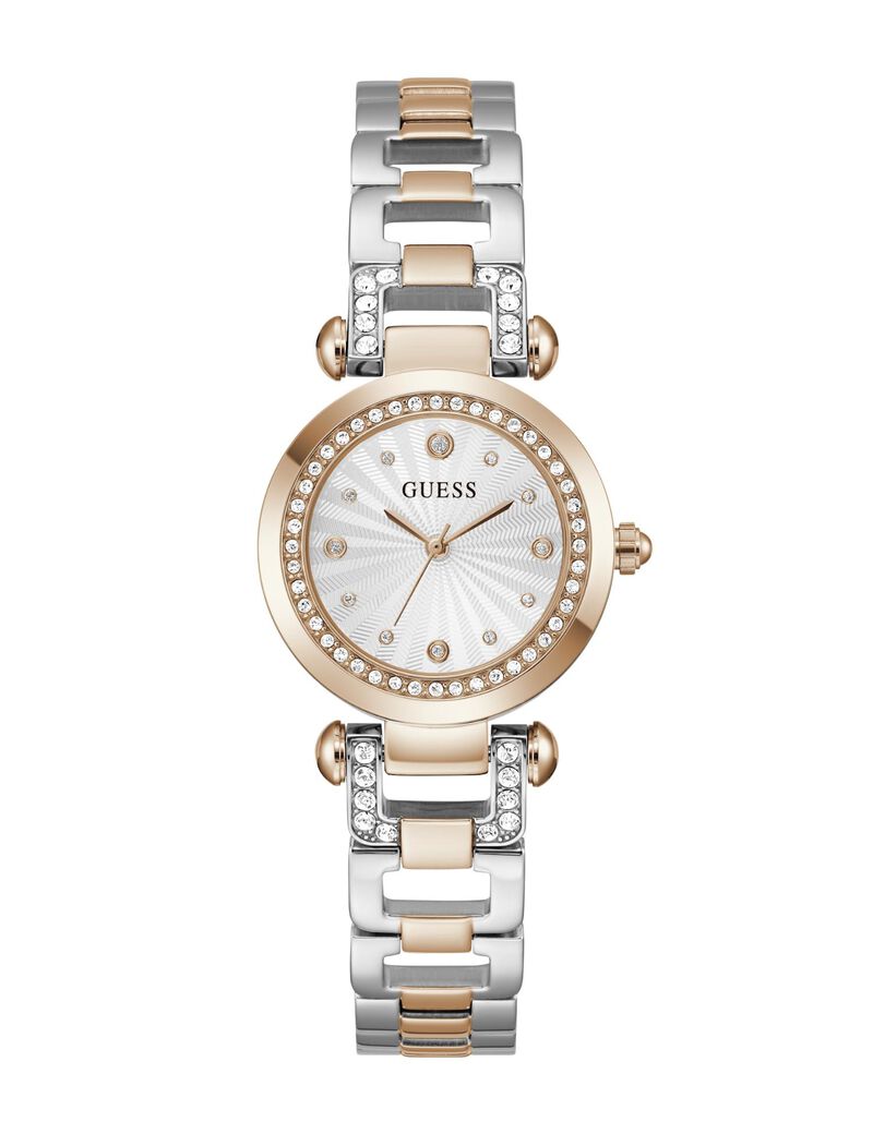 guess ladies 2 tone rose gold tone analog watch