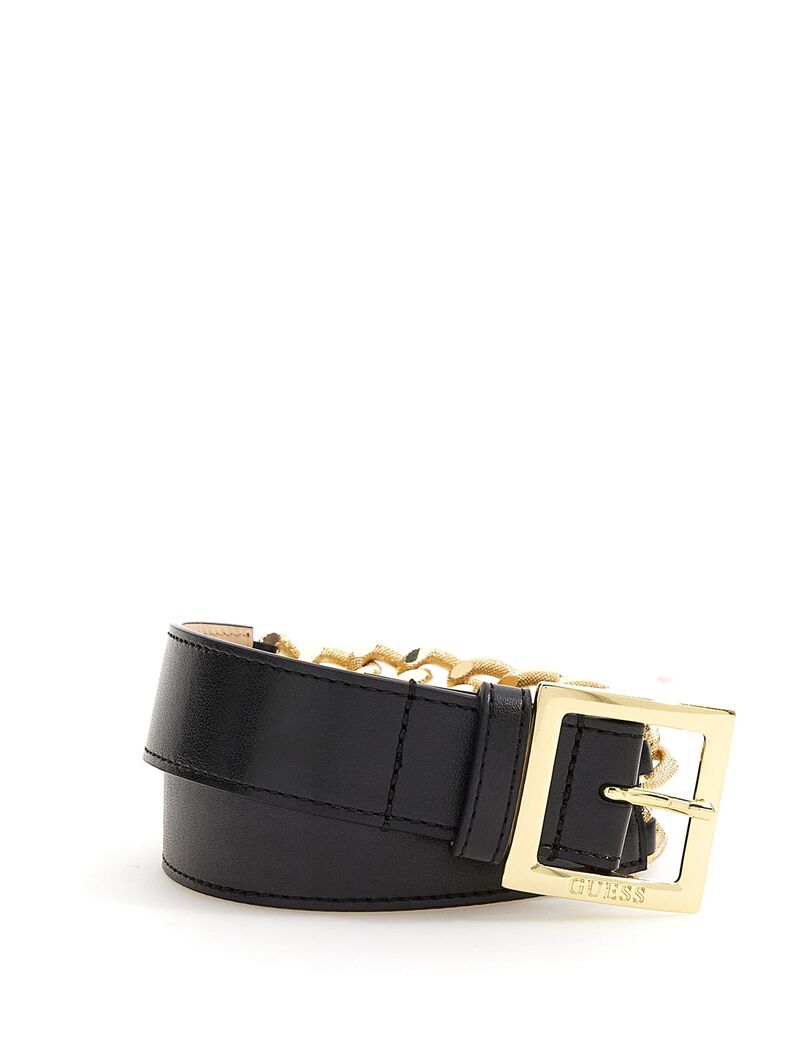 Shop GUESS Online Black And Gold Chain Belt