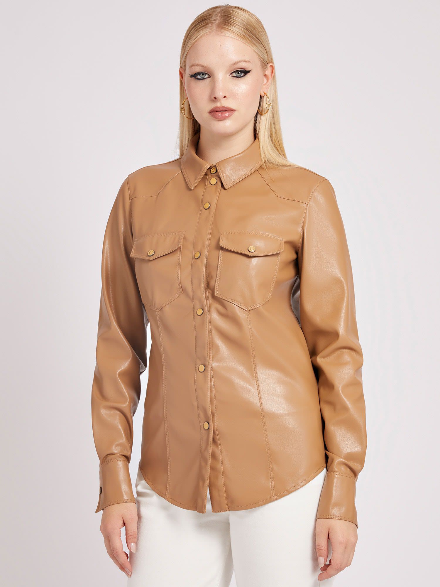 Shop GUESS Online Faux Leather Shirt