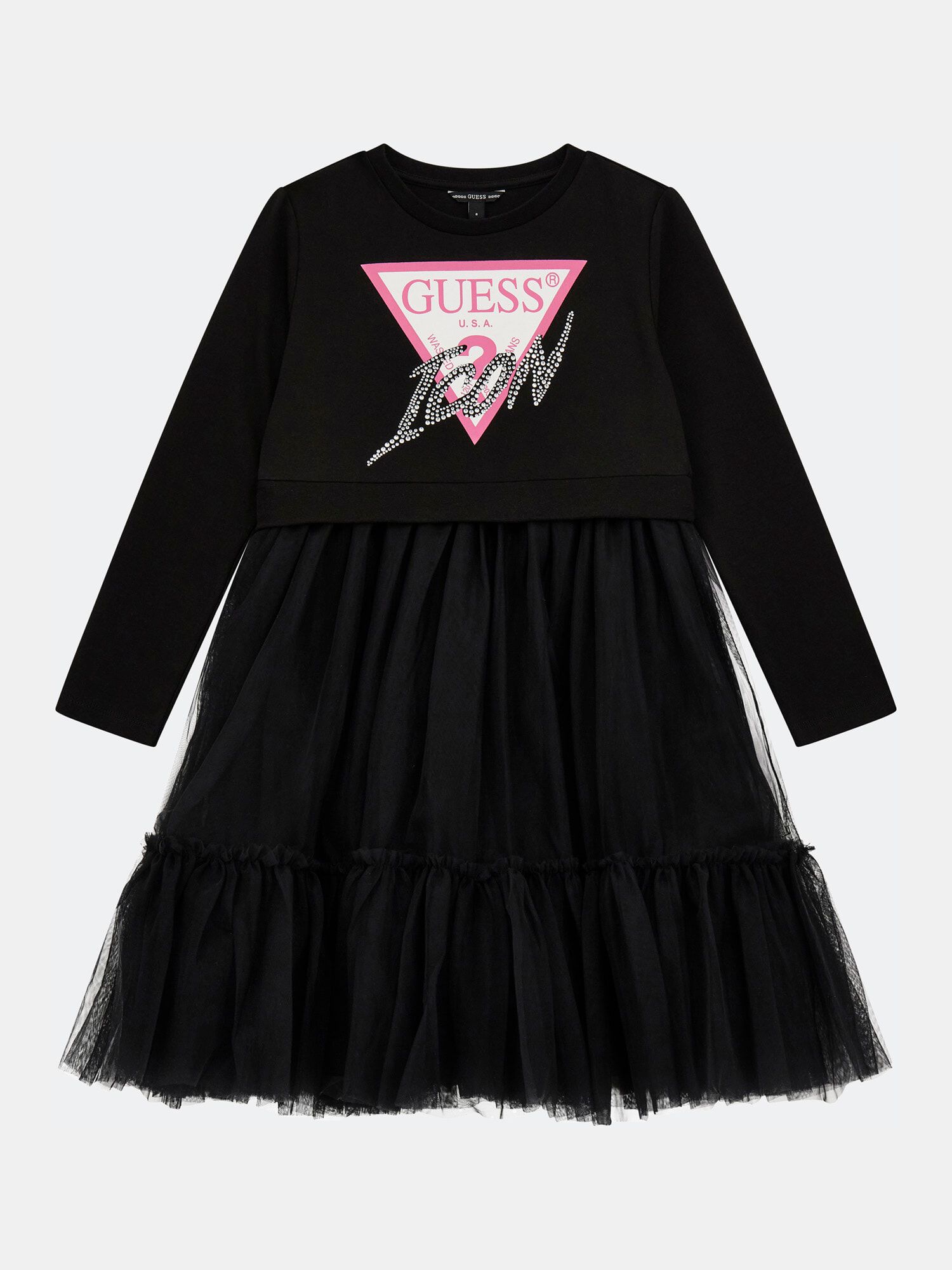 Shop GUESS Online Mesh ruffles fit and flare dress