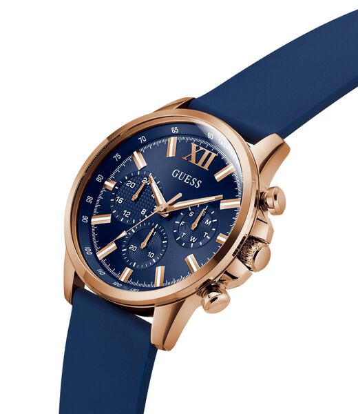 Mens Blue Rose Gold Tone Multi-function Watch
