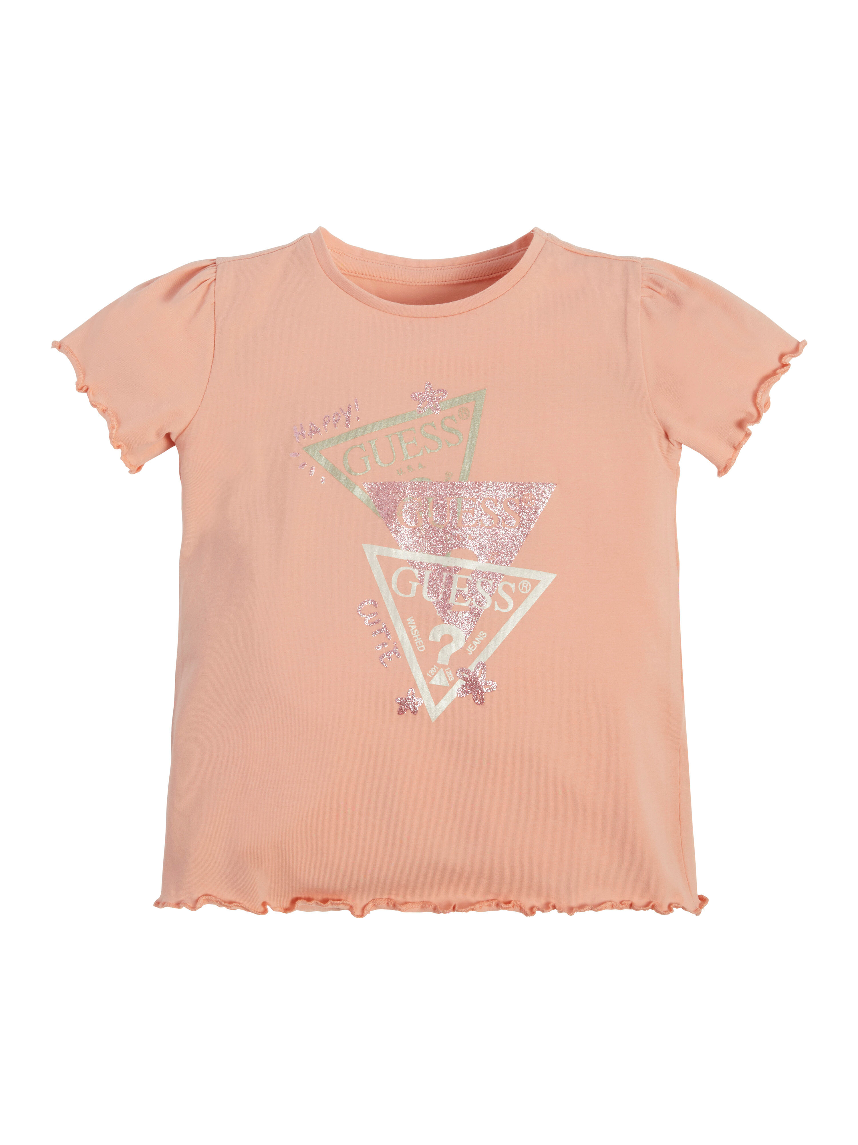 Front logo print t shirt with glitter