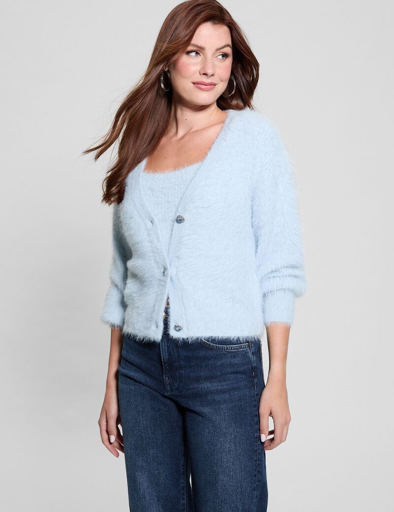 Fuzzy yarn cardigan