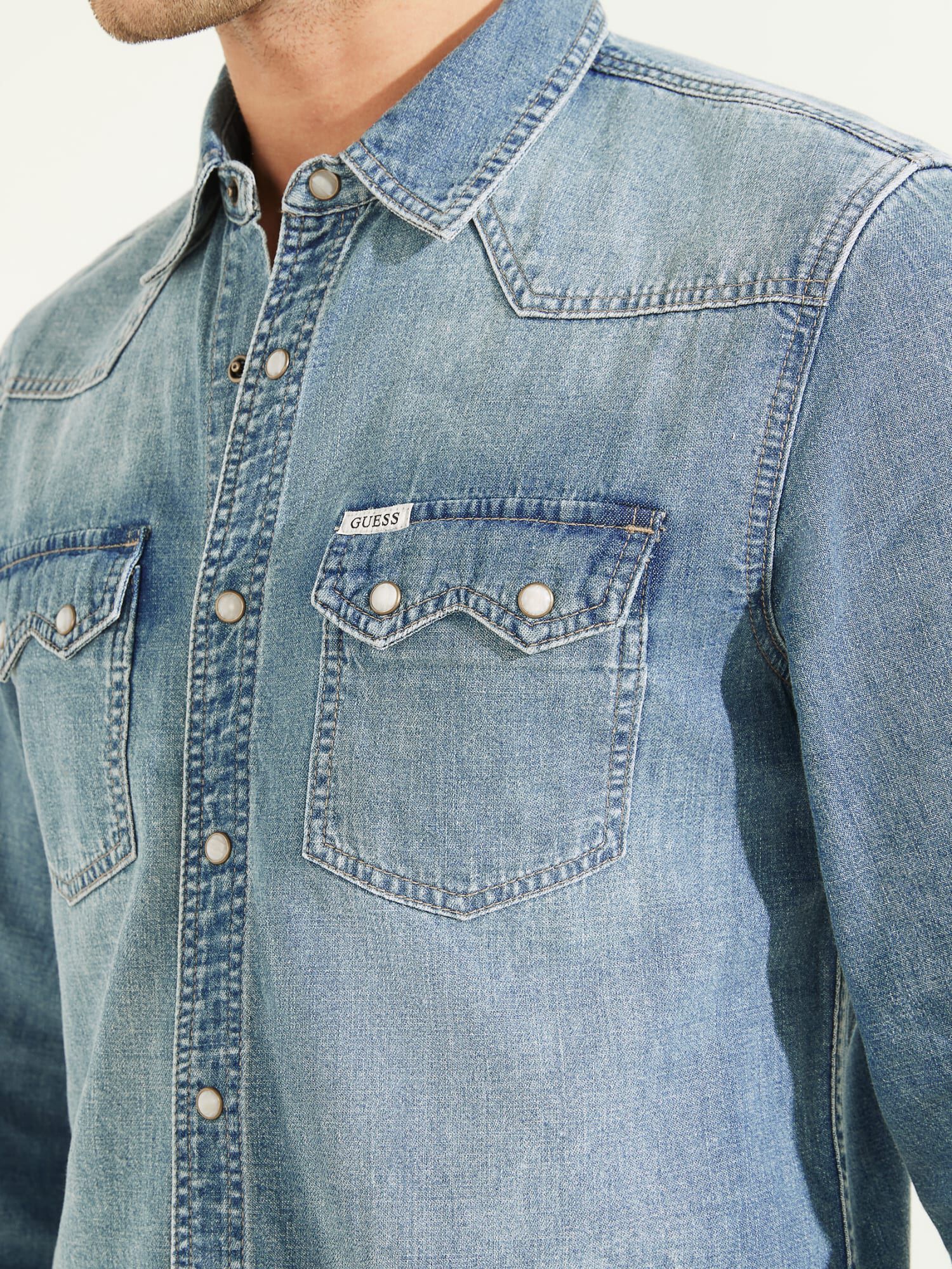 Shop GUESS Online Regular Fit Denim Shirt