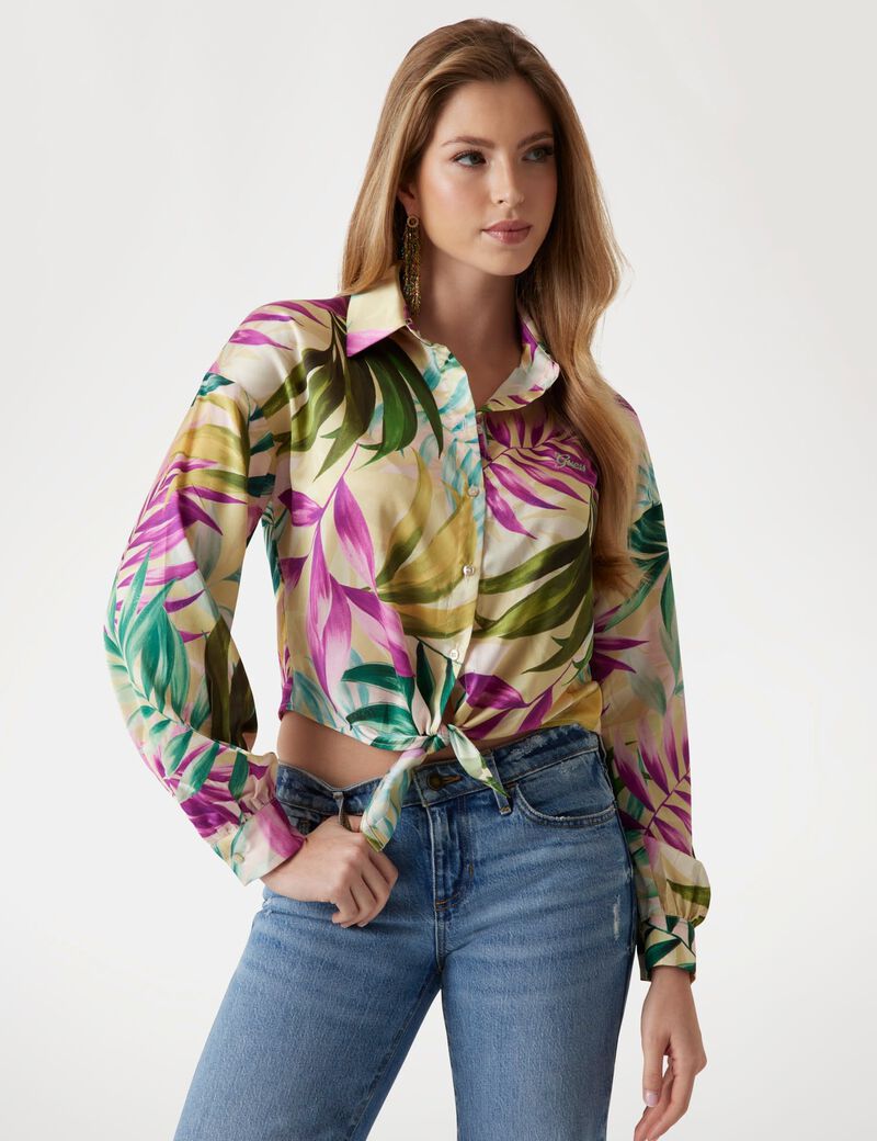 guess cropped satin shirt