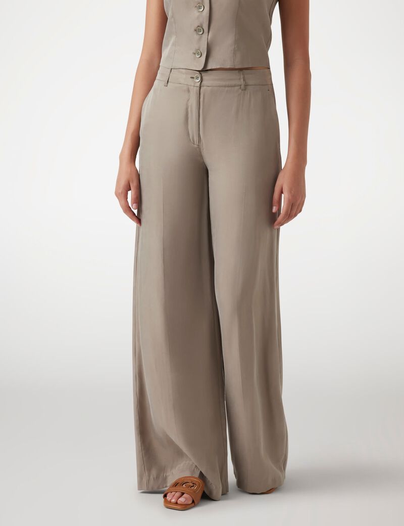 Twill wide leg pants
