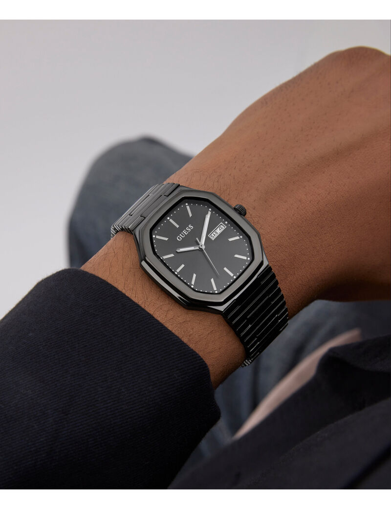 guess mens black date watch