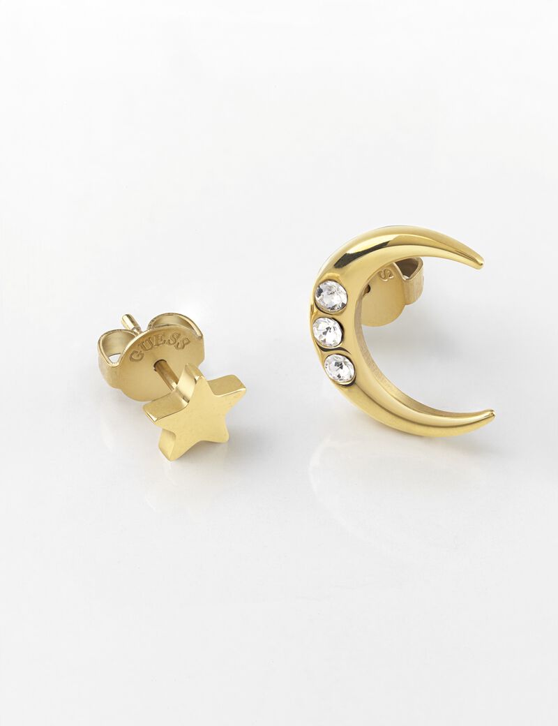 Gold Moon And Star Stud Earrings