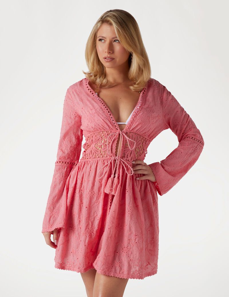 Open-work embroidery kimono