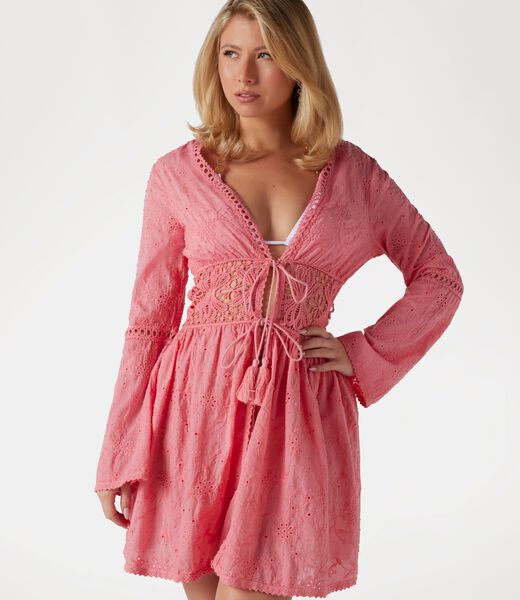 Open-work embroidery kimono